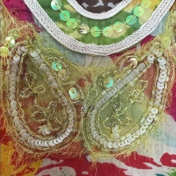 FREE PEOPLE Mini-Dress Multicolored Layered Sequins Neckline Boho Size XS - Picture 4 of 7